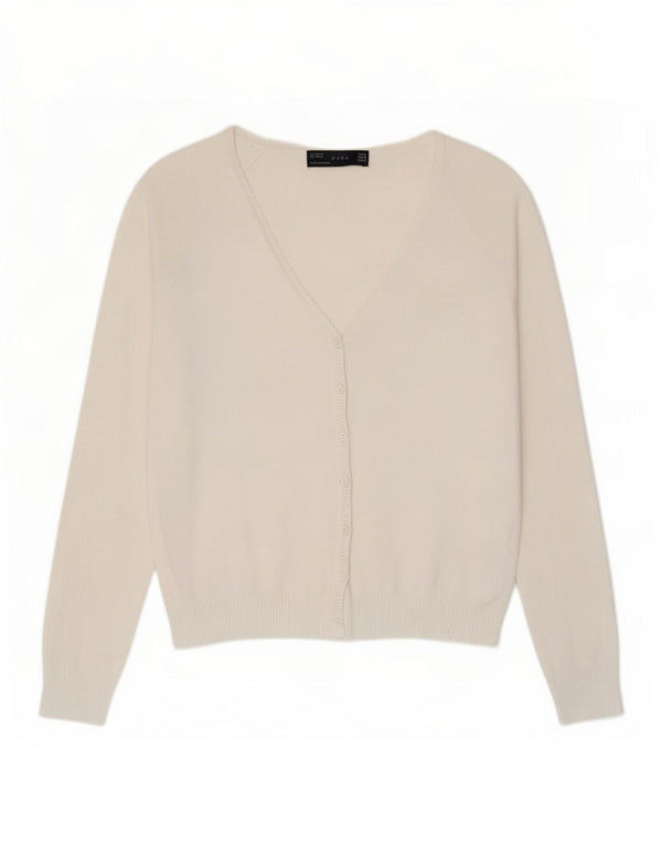 Pulover cardigan pentru femei Zara UK 12, bumbac alb mediu
