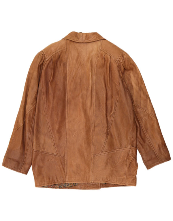 Jachetă de piele supradimensionată vintage pentru femei UK 10 Small Beige