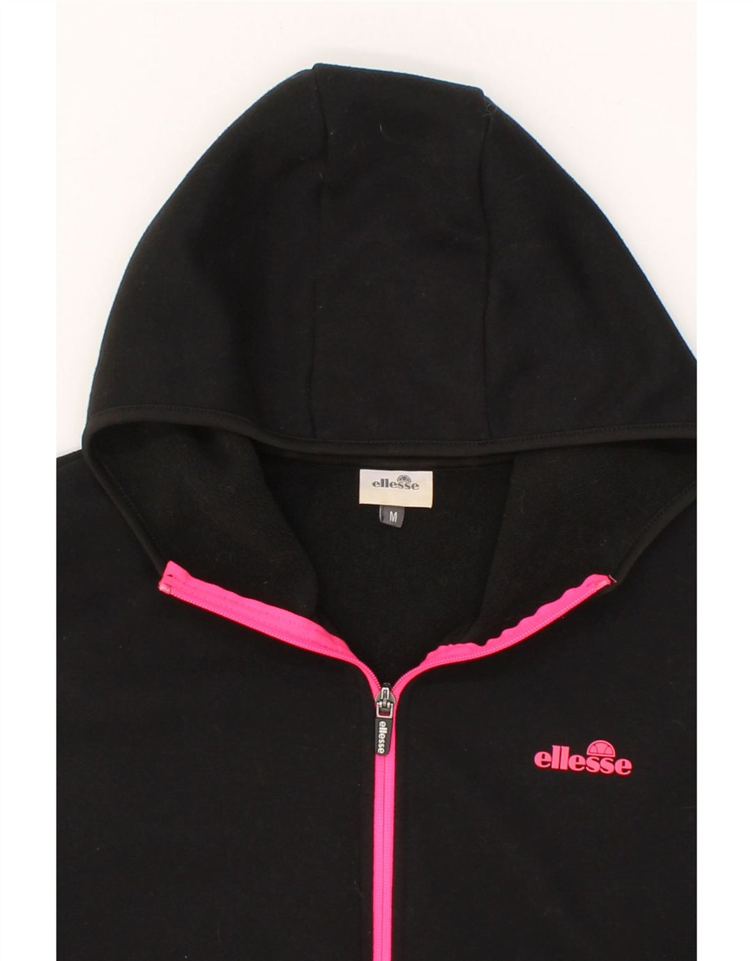 ELLESSE Womens Zip Hoodie Sweater UK 14 Medium Black Polyester Vintage Ellesse and Second-Hand Ellesse from Messina Hembry 