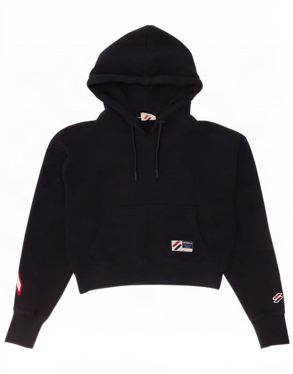 Pulover supradimensionat pentru femei Superdry Crop Graphic Hoodie UK 10 Small Bleumarin