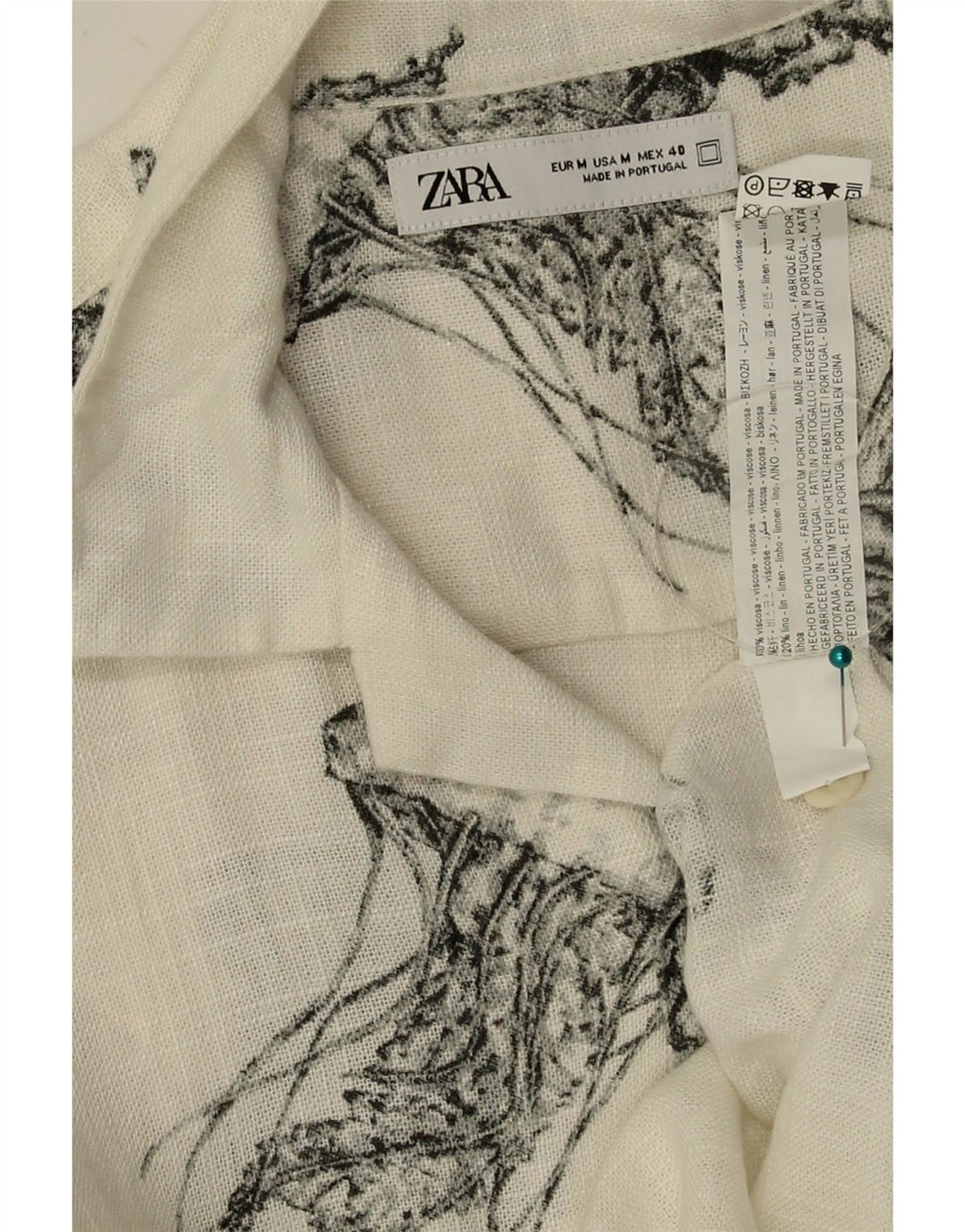 Cămașă cu mânecă scurtă pentru bărbați Zara cu model abstract, viscoză albă medie