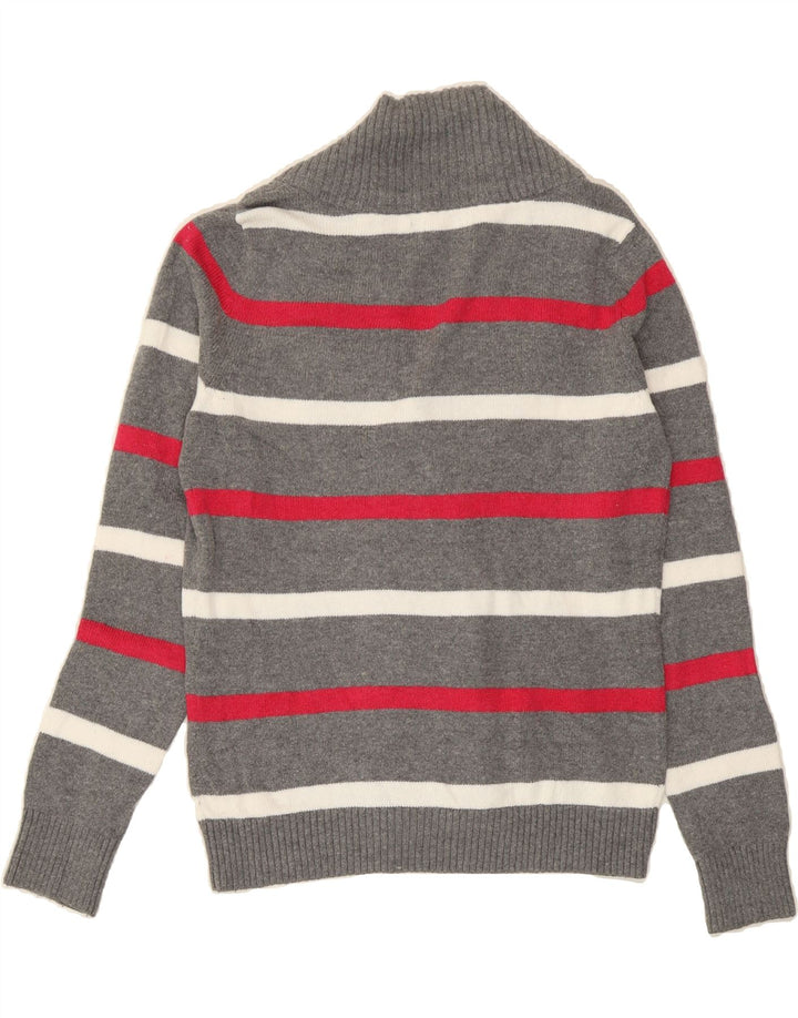 TOMMY HILFIGER Womens Cardigan Sweater UK 14 Medium Grey Striped Vintage Tommy Hilfiger and Second-Hand Tommy Hilfiger from Messina Hembry 