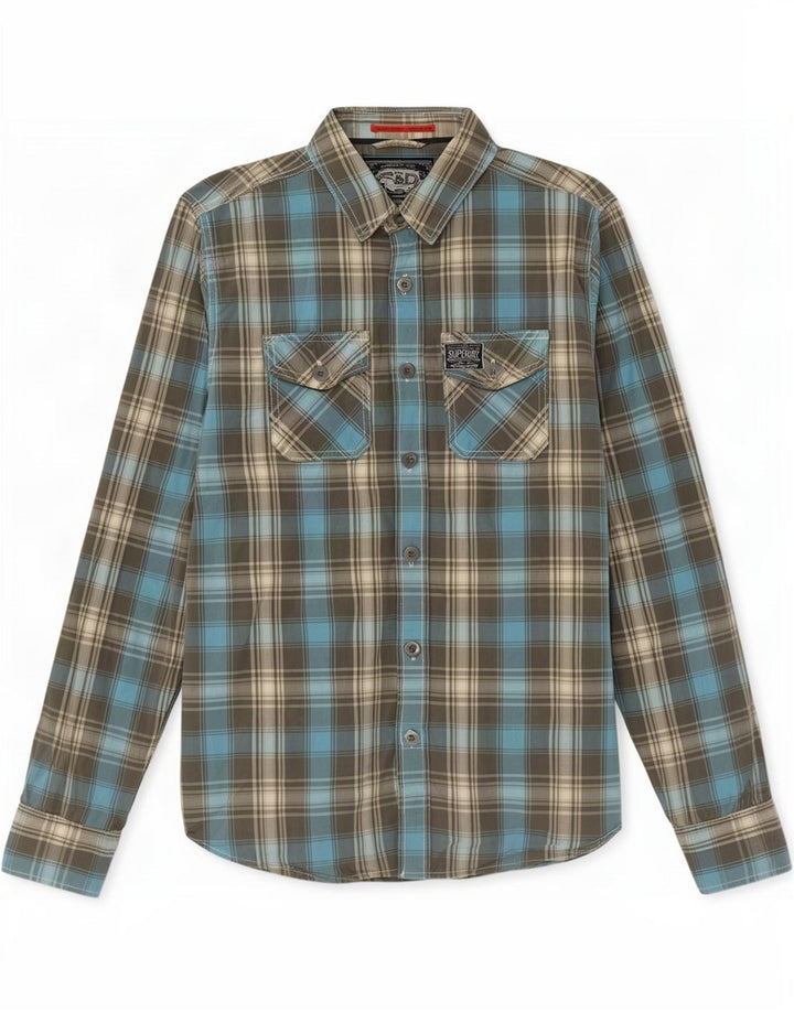 Cămașă pentru bărbați Superdry, bumbac carouri albastru mediu