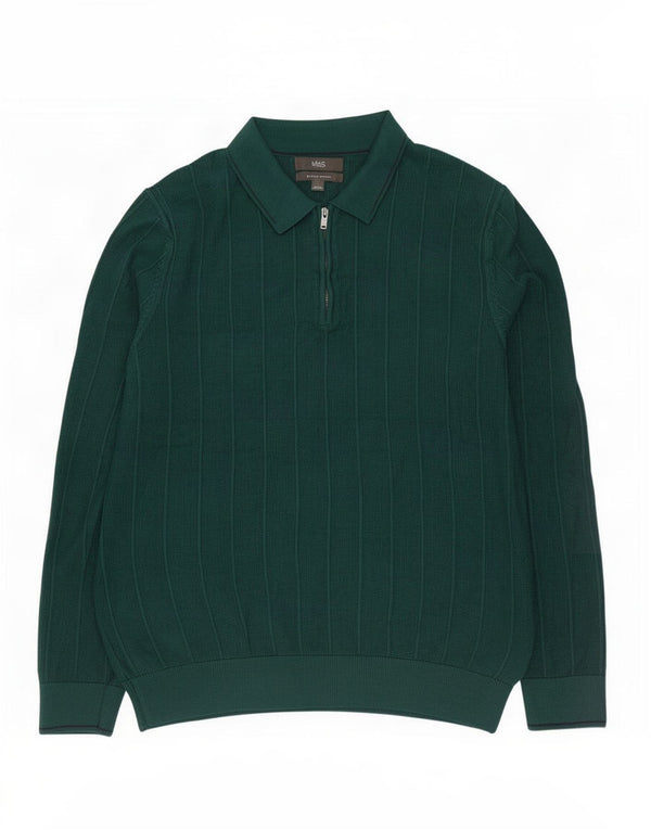 Marks & Spencer Pulover cu gât polo pentru bărbați, bumbac verde mare