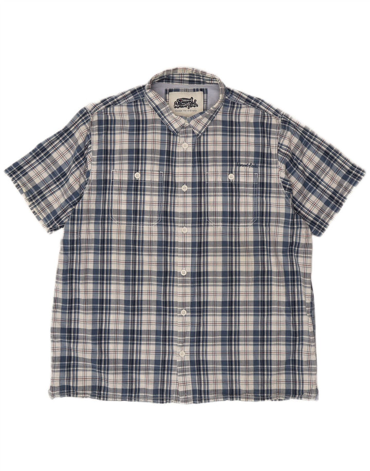 Cămașă cu mânecă scurtă pentru bărbați WEIRD FISH, bumbac cu carouri albastre 2XL