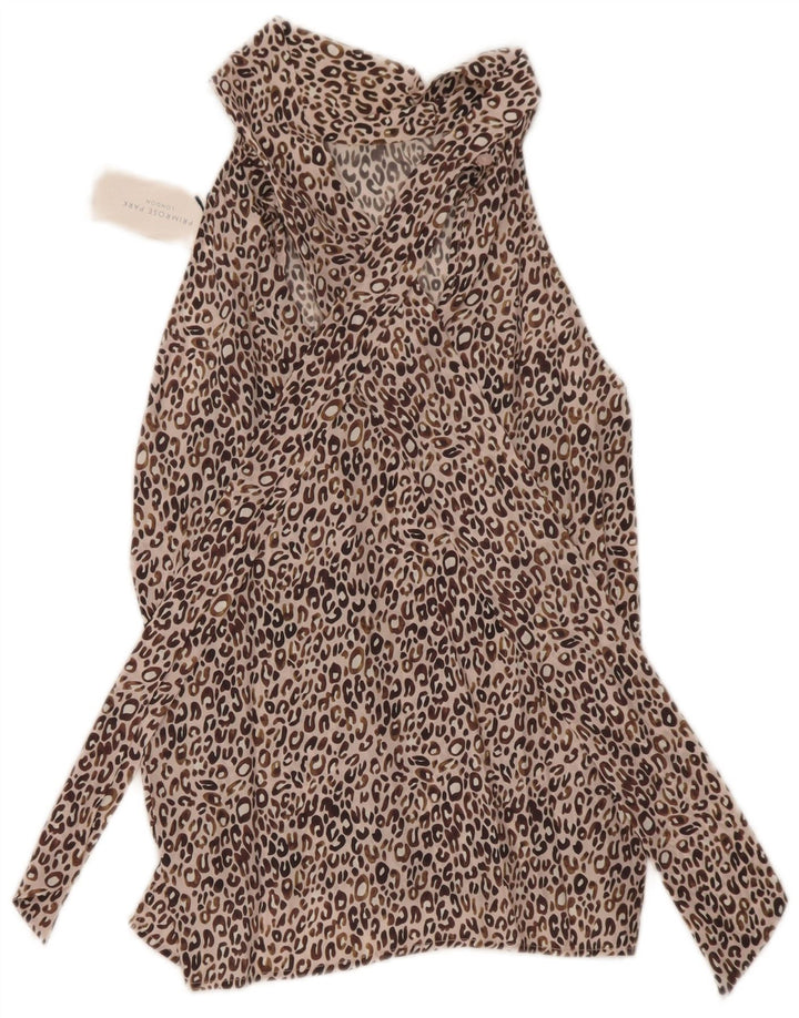 Primrose Femei Front Tie Halter Top UK 12 Medium Brown Animal Print Mătase