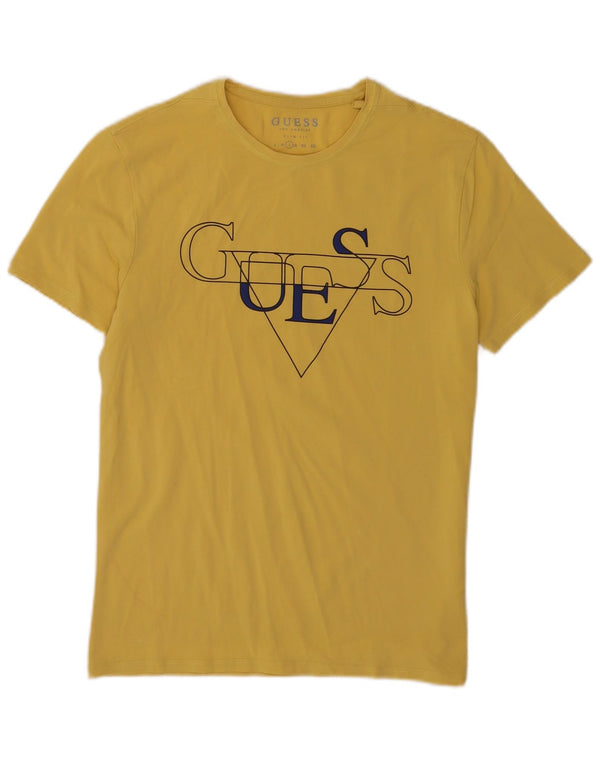 Tricou grafic pentru bărbați Guess Slim Fit Top mare din bumbac galben