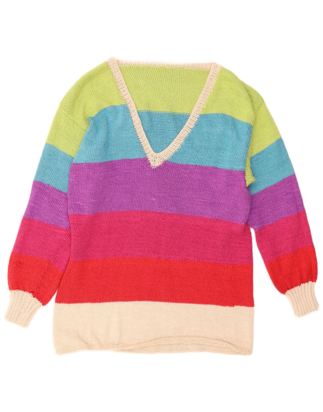 VINTAGE Pulover cu decolteu în V pentru femei UK 12 Mediu, multicolor, în dungi
