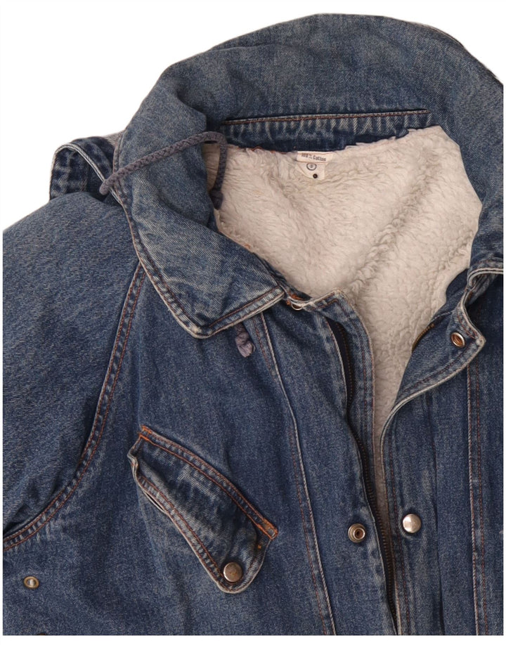 VINTAGE Jachetă Sherpa de denim cu glugă supradimensionată pentru bărbați UK 36 Bumbac albastru mic