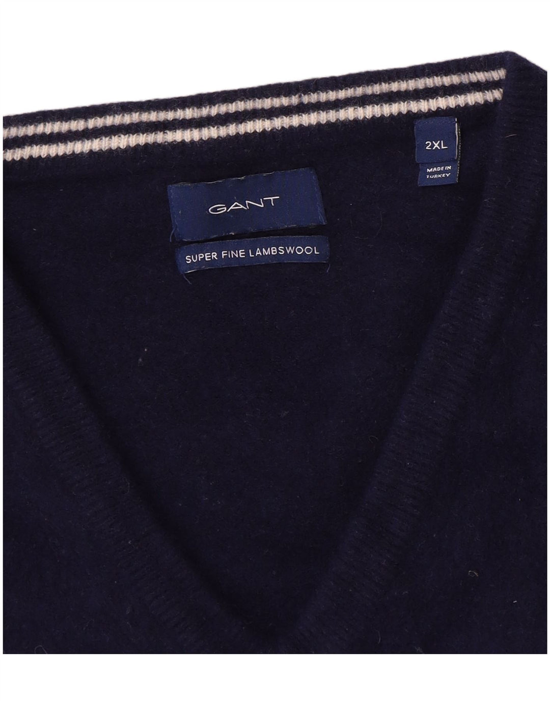 Pulover pentru bărbați Gant cu decolteu în V, 2XL, lână bleumarin