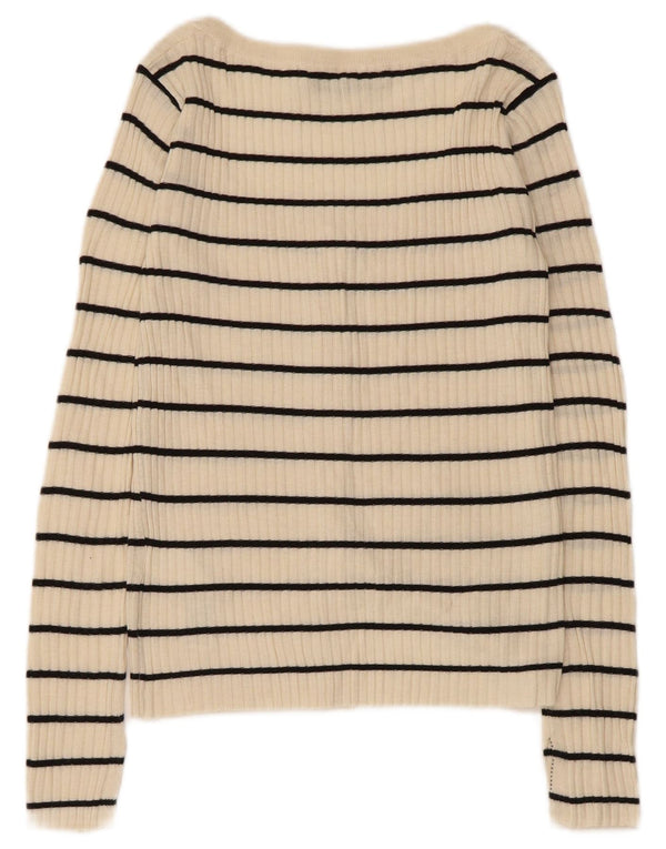 Pulover Cardigan pentru Damă Zara UK 8 Mic Bej Acrilic cu dungi