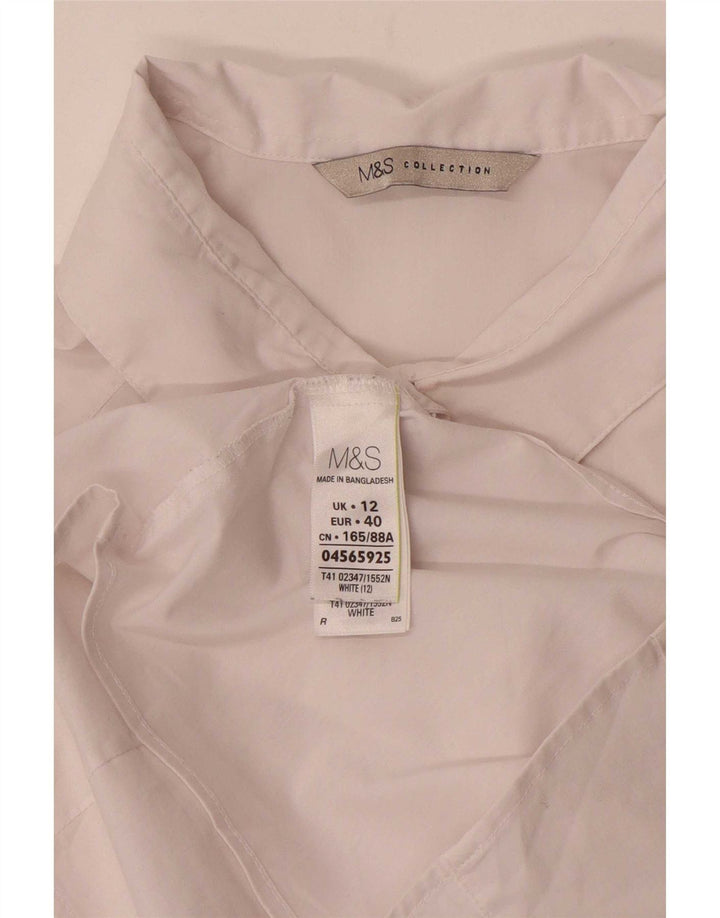 Marks & Spencer Womens 3/4 Sleeve Shirt UK 12 Medium White Polyester