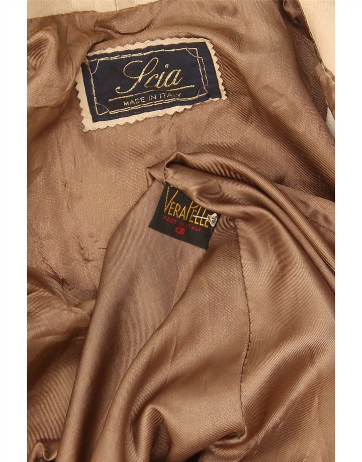 Jachetă de piele vintage supradimensionată pentru femei cu mâneci 3/4 UK 6 XS bej