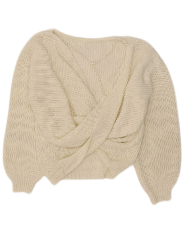 Pulover de damă vintage supradimensionat cu gât de barcă UK 14 Medium White