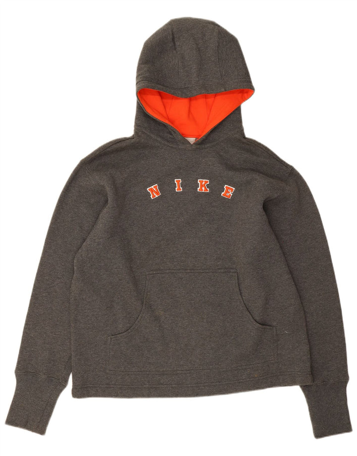 Pulover cu glugă supradimensionat cu grafic Nike pentru femei US 8/10, bumbac gri mediu