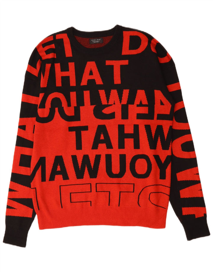 Pulover pentru bărbați Zara, cu decolteu rotund, roșu mediu, nailon color bloc