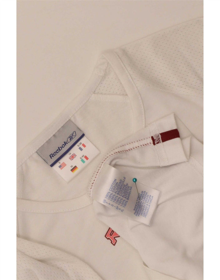 Top grafic Reebok pentru femei cu mânecă lungă UK 10, bumbac alb mic