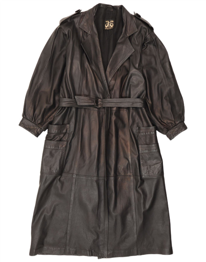Palton militar din piele vintage pentru femei UK 14 mediu negru