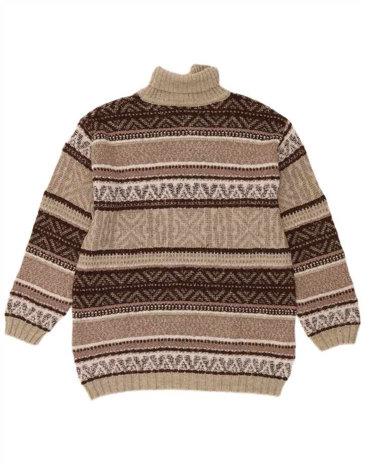 Pulover vintage pentru bărbați cu gât rulat, lână geometrică, maro medie