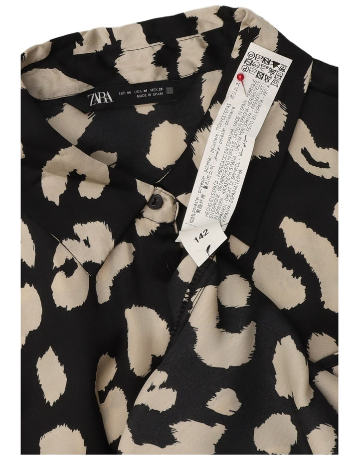 Bluză cămașă pentru femei Zara UK 14 Medium Black Animal Print Poliester