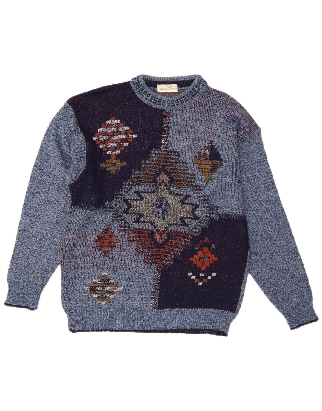 Pulover St Michael pentru bărbați cu gât roșu, mic albastru geometric acrilic