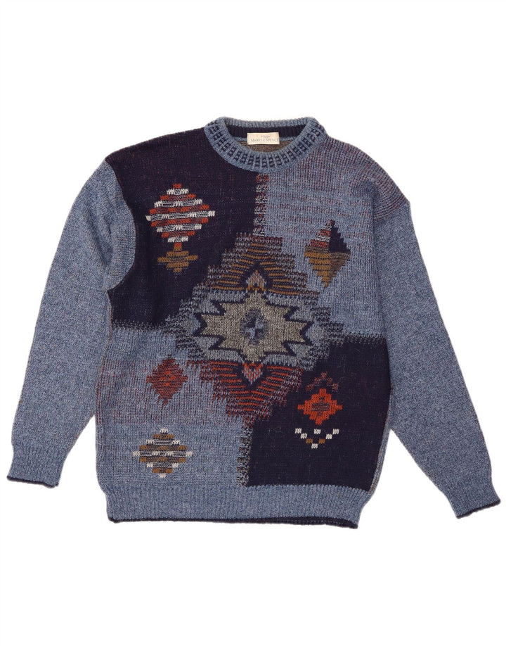 Pulover St Michael pentru bărbați cu gât roșu, mic albastru geometric acrilic
