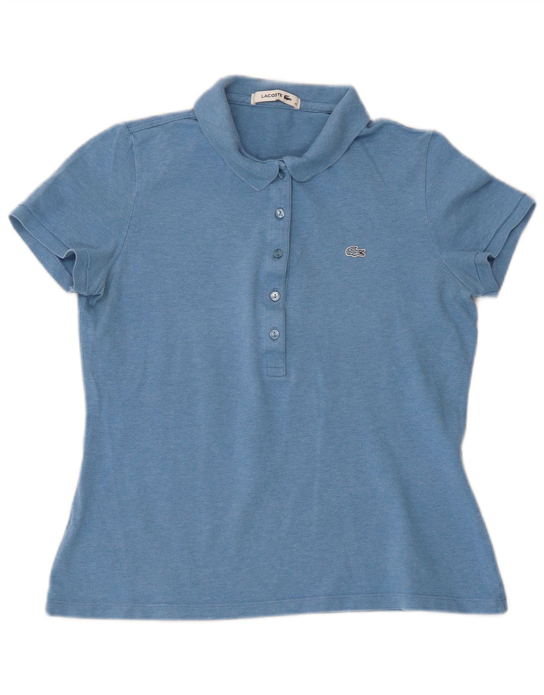 Tricou polo Lacoste pentru femei cu mânecă scurtă, cu formă normală, mărimea 40, albastru mediu