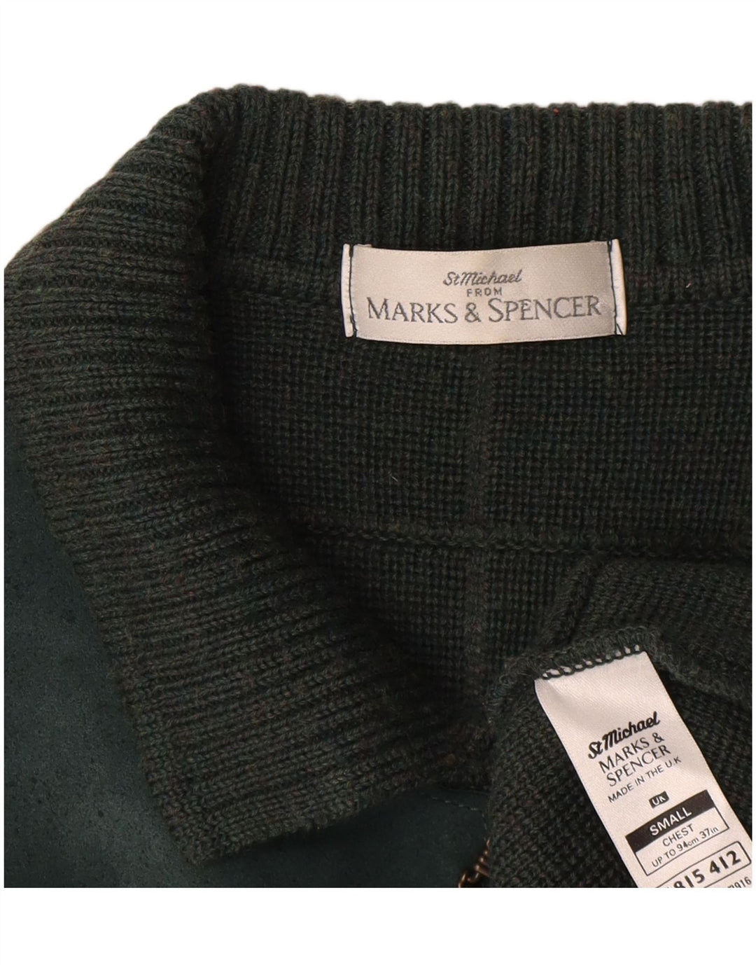 Pulover Cardigan St. Michael pentru bărbați Marks & Spencer, lână cu carouri mici, verde