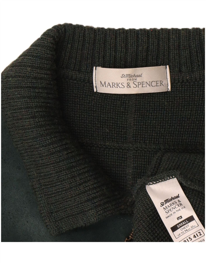 Pulover Cardigan St. Michael pentru bărbați Marks & Spencer, lână cu carouri mici, verde