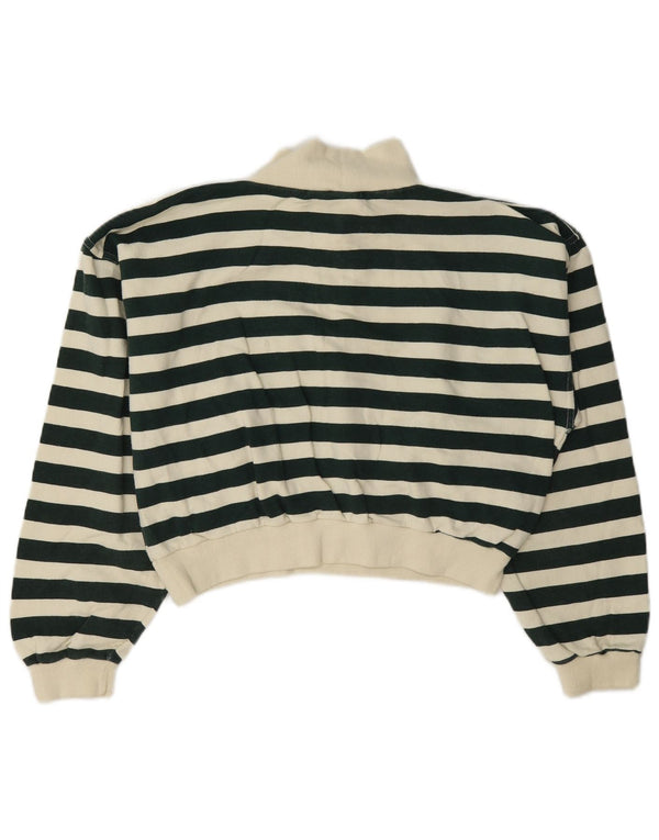 Hanorac vintage pentru femei cu fermoar și gât Pulover UK 12, verde mediu, cu dungi