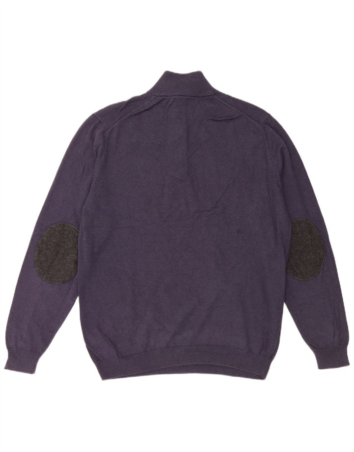MASSIMO DUTTI Pulover pentru bărbați, cu fermoar, cu gât, din bumbac mare, albastru bleumarin