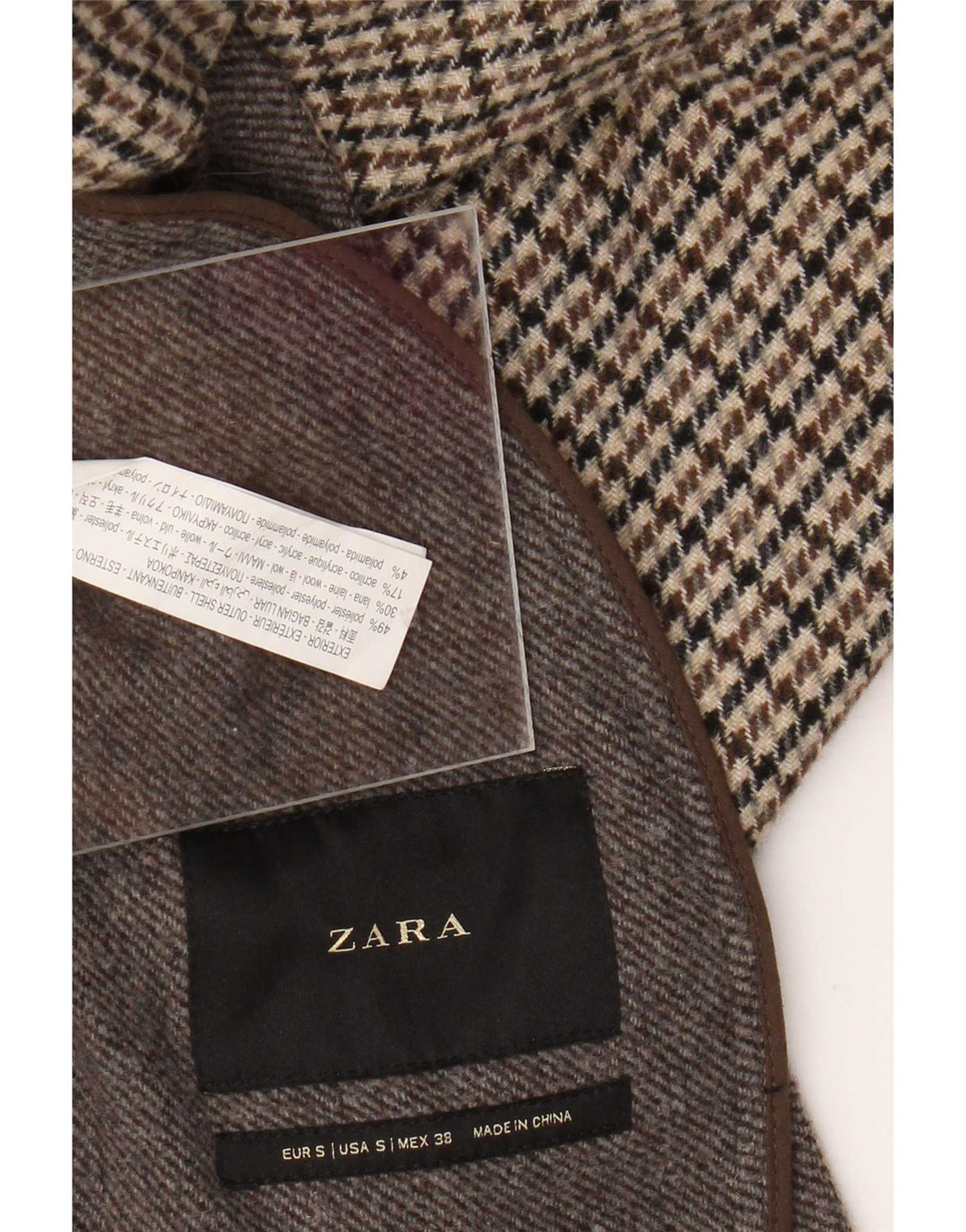 Zara Pardesiu pentru bărbați UK 36 Small Brown Houndstooth Poliester