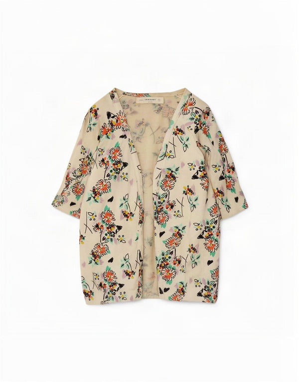 Pulover cardigan deschis pentru femeie Zara, cu mânecă jumătate, Marea Britanie 14, Mediu, Alb, Floral