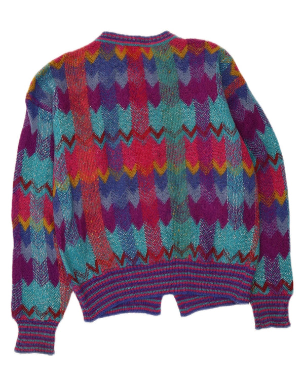 Pulover Cardigan Vintage pentru Damă UK 12 Mediu Multicolor Geometric