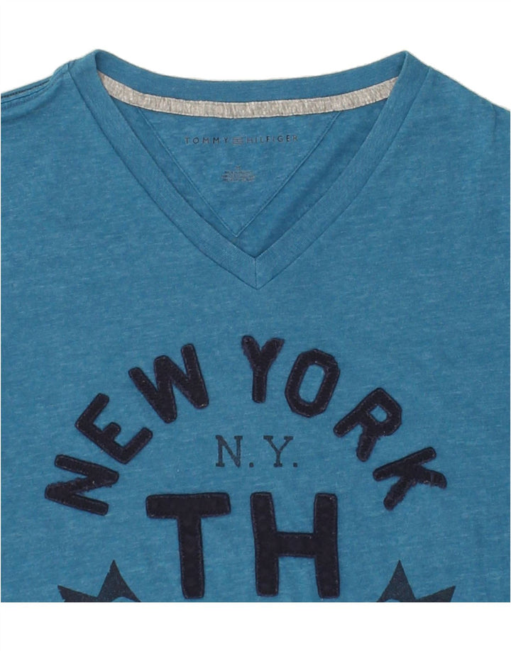 TOMMY HILFIGER Mens Graphic T-Shirt Top Medium Blue Cotton Vintage Tommy Hilfiger and Second-Hand Tommy Hilfiger from Messina Hembry 