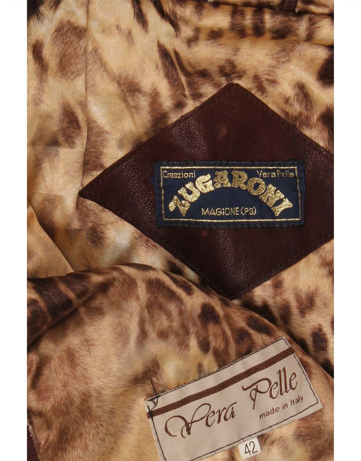Jachetă de piele vintage cu glugă pentru femei IT 48 maro mediu