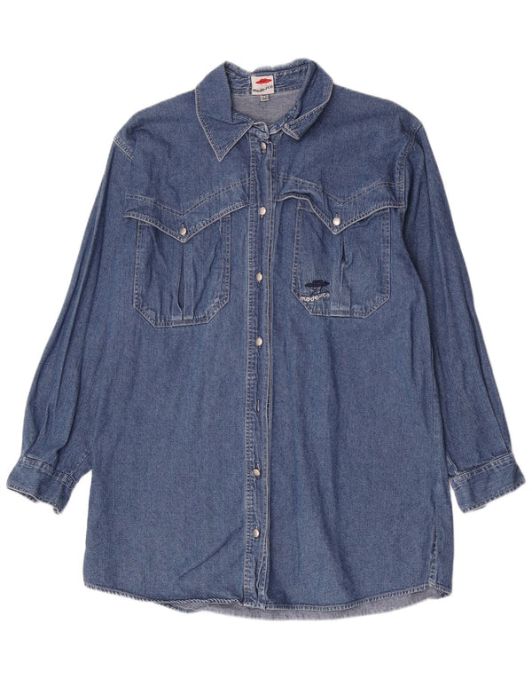 Vintage Cămașă de denim cu paragate pentru femei EU 40 Bumbac albastru mediu