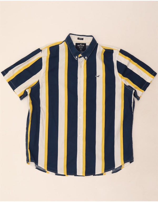 Cămașă Hollister pentru bărbați cu mânecă scurtă, slim fit, 2XL, bumbac cu dungi albastre