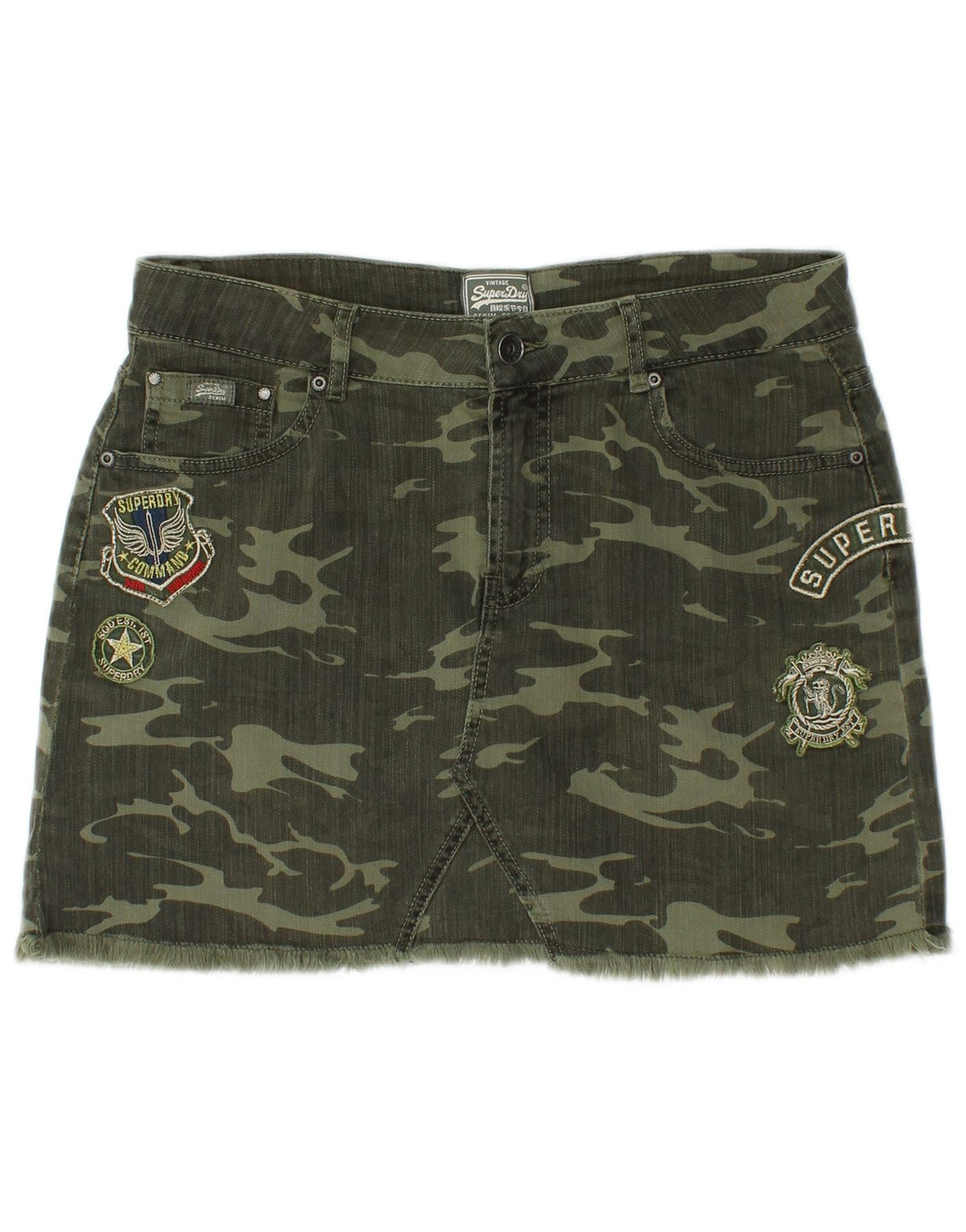 Fusta mini denim pentru femei SUPERDRY Medium W30 Khaki Camouflage