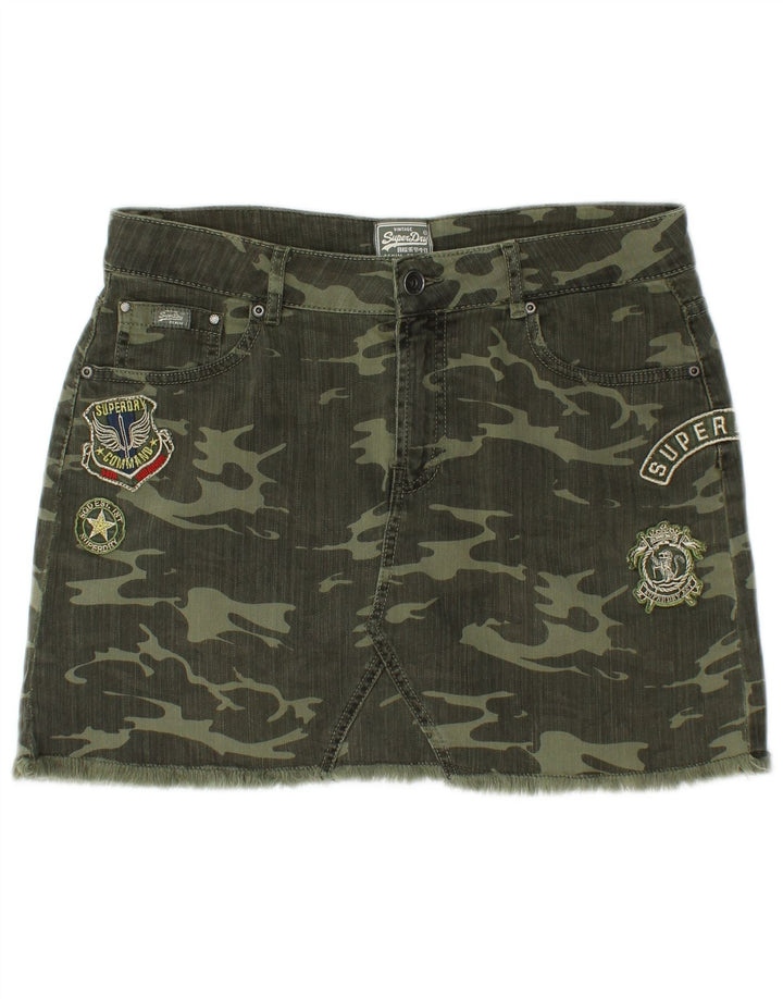Fusta mini denim pentru femei SUPERDRY Medium W30 Khaki Camouflage