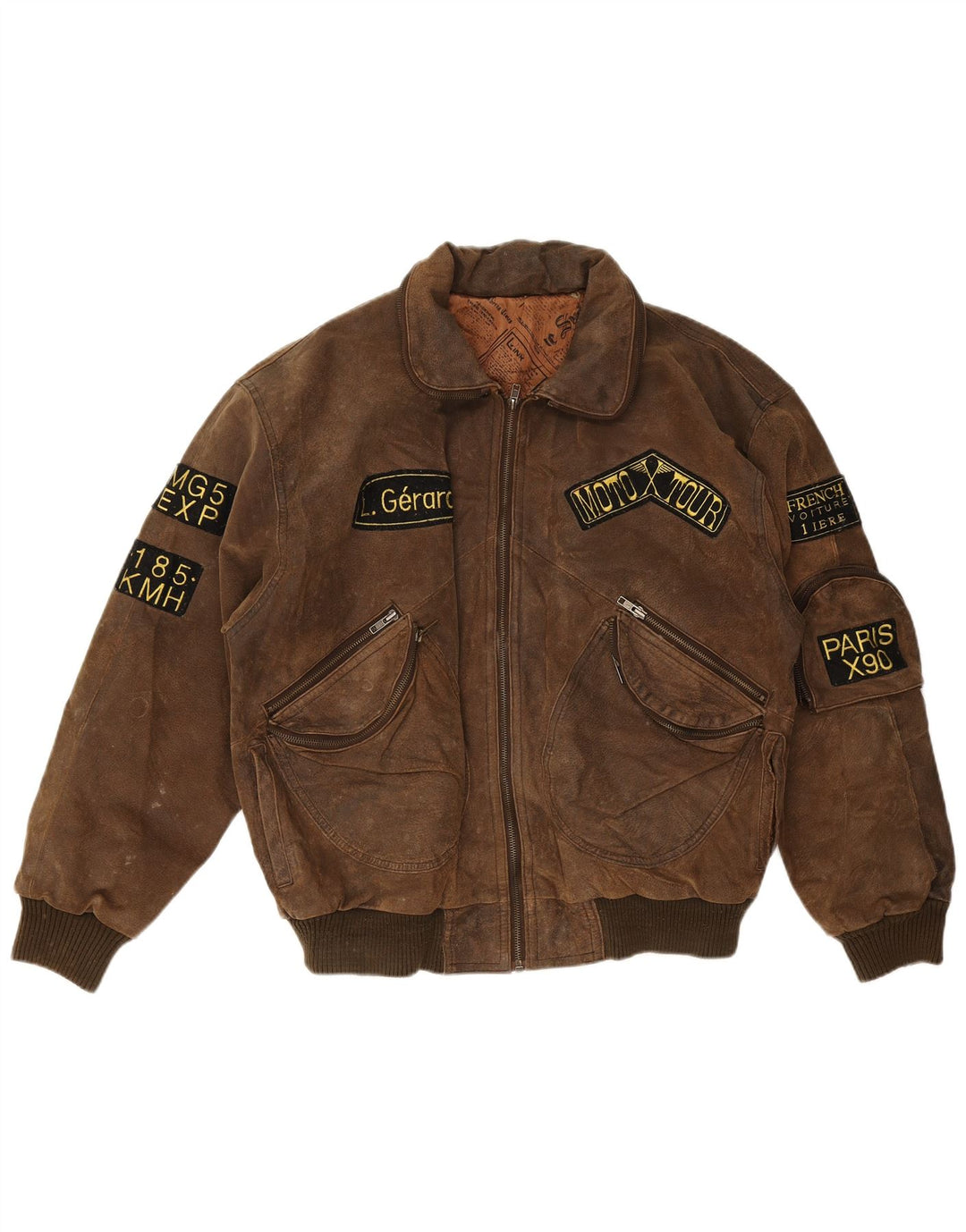 Jachetă de aviator vintage pentru bărbați cu grafică de zbor UK 38, maro mediu