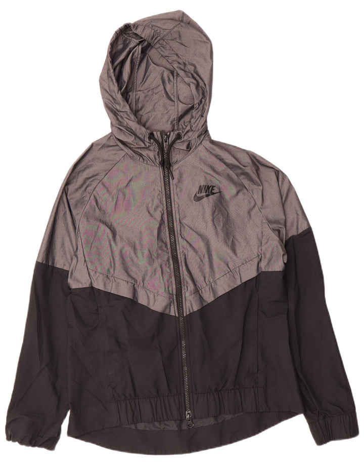 Jachetă de ploaie cu glugă Nike pentru femei UK 10, gri mic, nailon color bloc
