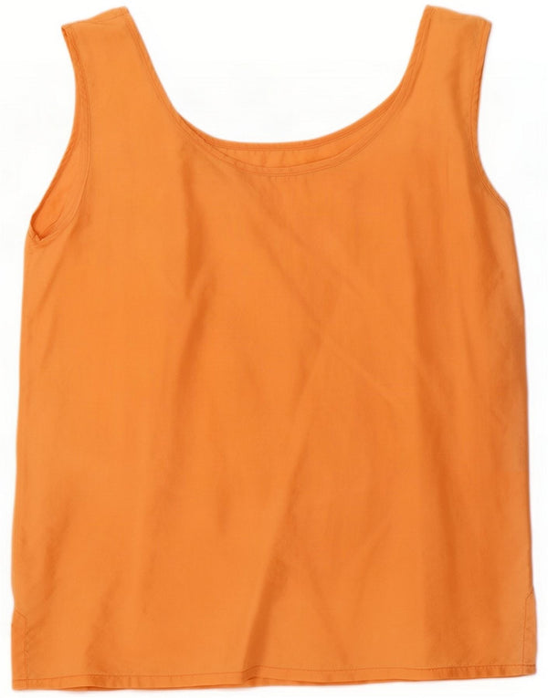 Vintage Bluză fără mâneci pentru femei UK 14 Medium Orange Silk