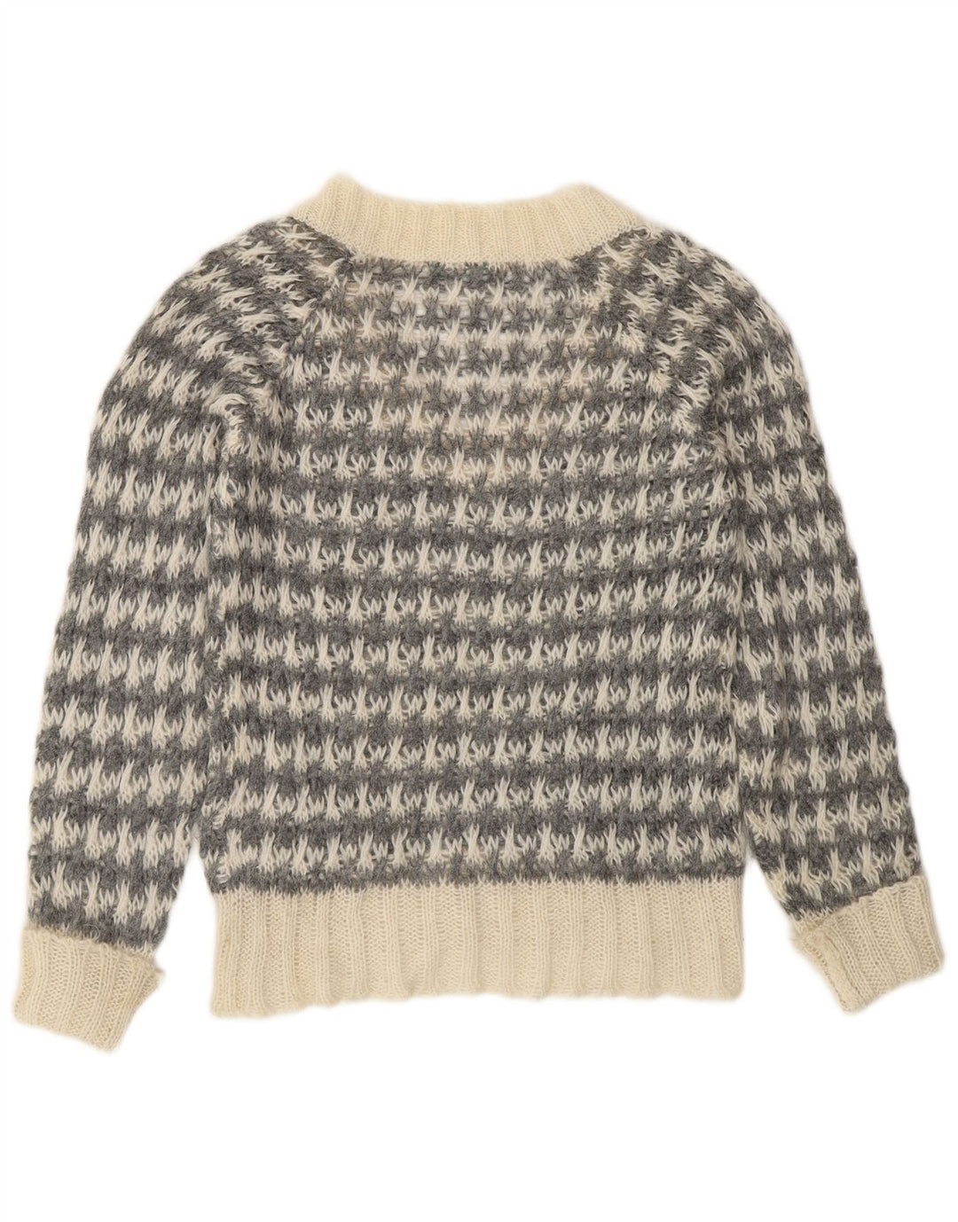 Pulover Benetton pentru femei cu decolteu în V UK 14 Medium Gri Houndstooth