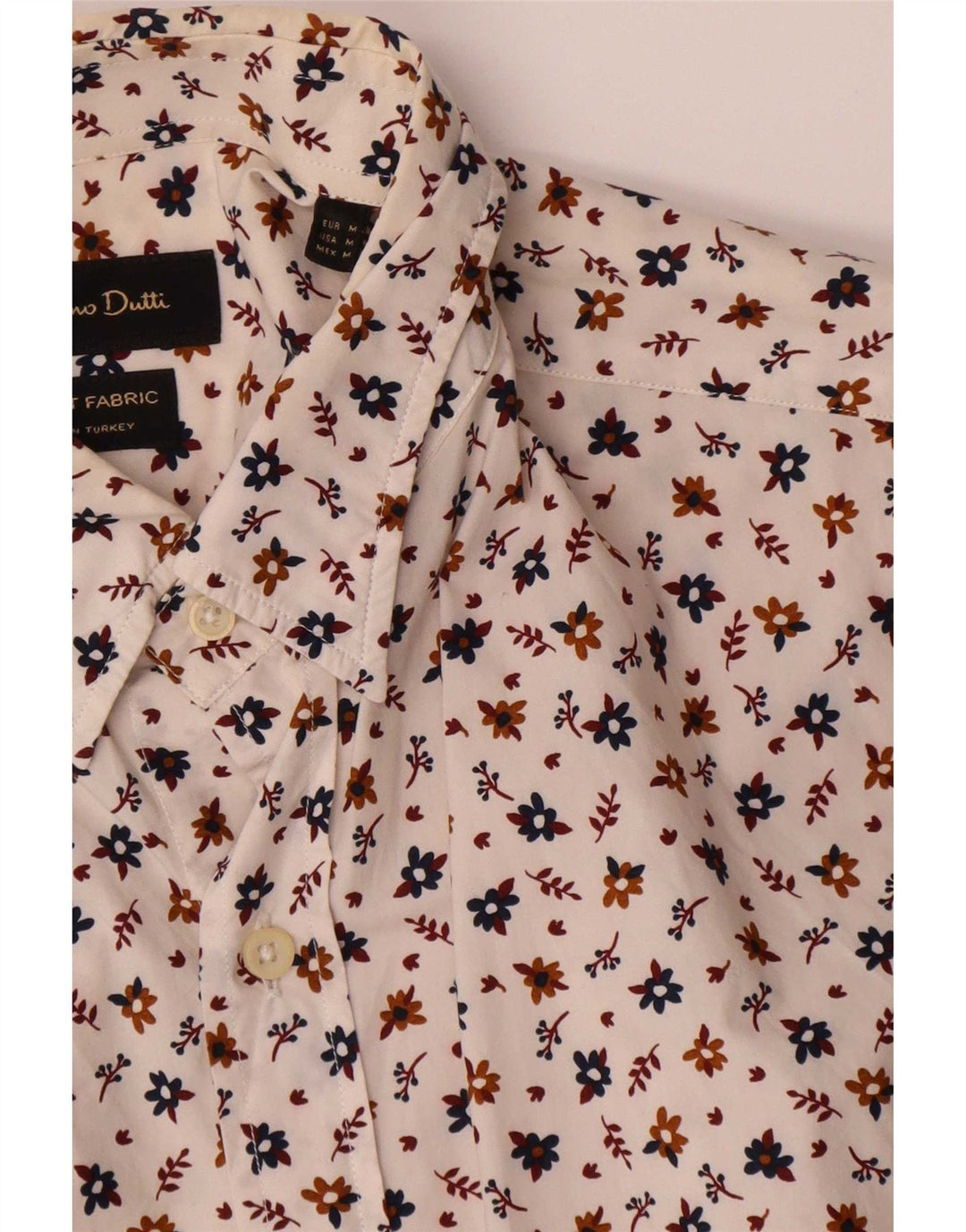 Cămașă Massimo Dutti Bărbați Bumbac Floral Alb Mediu