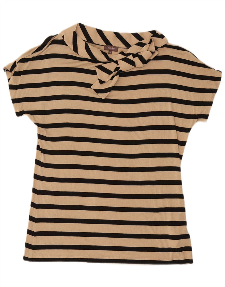 PHASE EIGHT Bluză cu papion pentru femei UK 12 Medium Bej Viscoză cu dungi