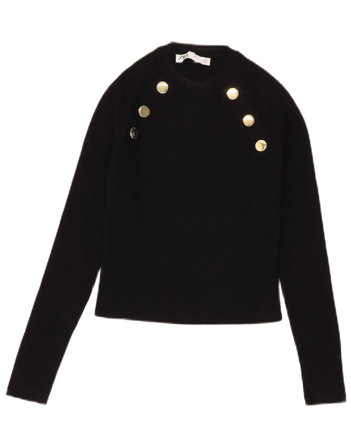 Crop Top pentru femei Zara cu mânecă lungă UK 8 mic, negru, viscoză