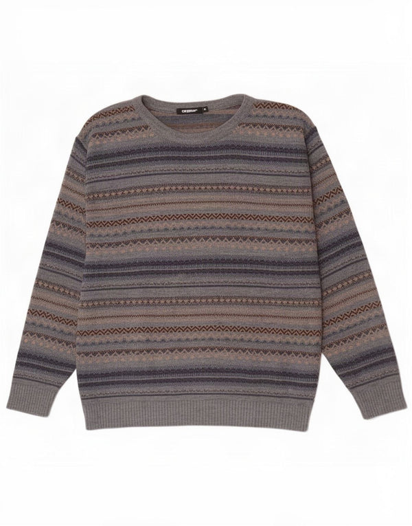Pulover vintage pentru bărbați cu gâtul de barcă, gri mediu, acrilic Fair Isle