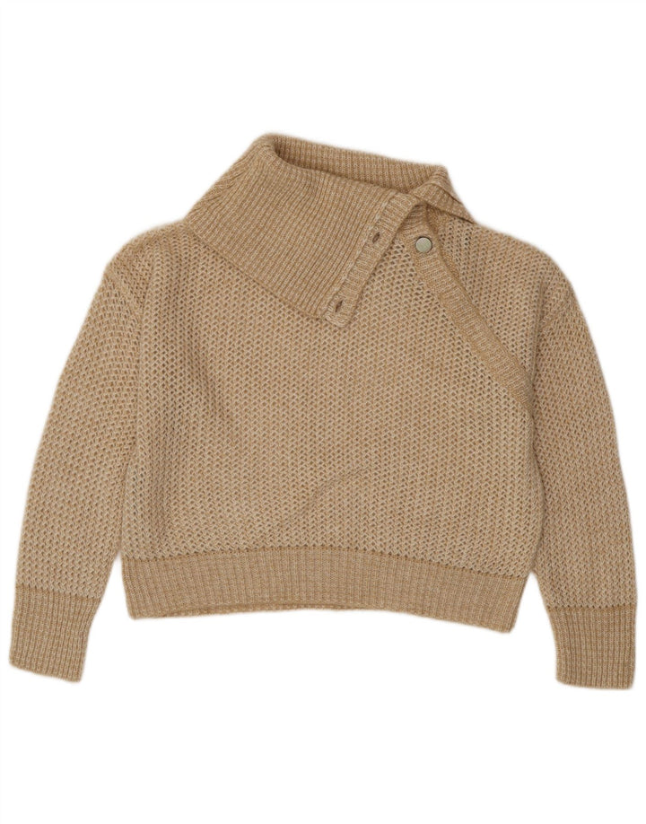 STEFANEL Pulover de damă supradimensionat cu gât cu nasturi UK 16 mare bej