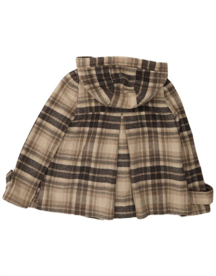 Palton scurt cu glugă pentru femei Zara UK 16, în carouri mari, bej